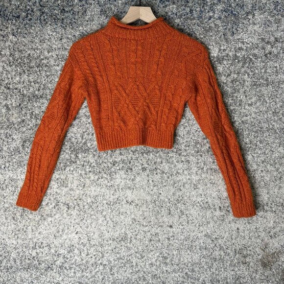 Wilfred Free Sweater Womens XS Orange Cable Knit Mock Neck Cropped Alpaca Wool - Picture 7 of 7